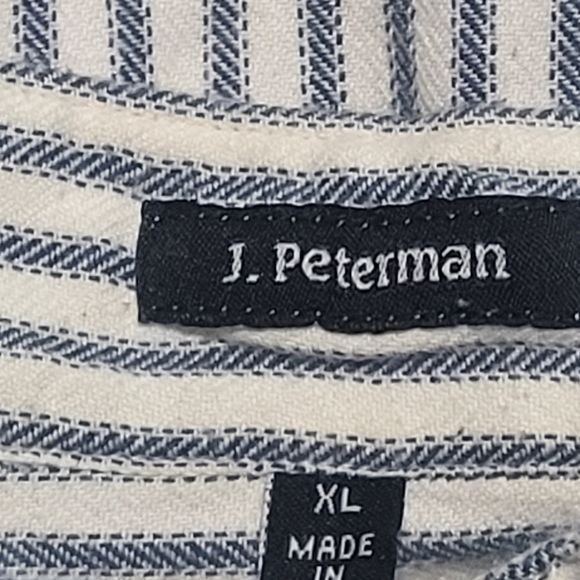 J. Peterman Vintage Navy and White Striped Button Down Poets XL,  Collarless Bnd - Picture 7 of 7